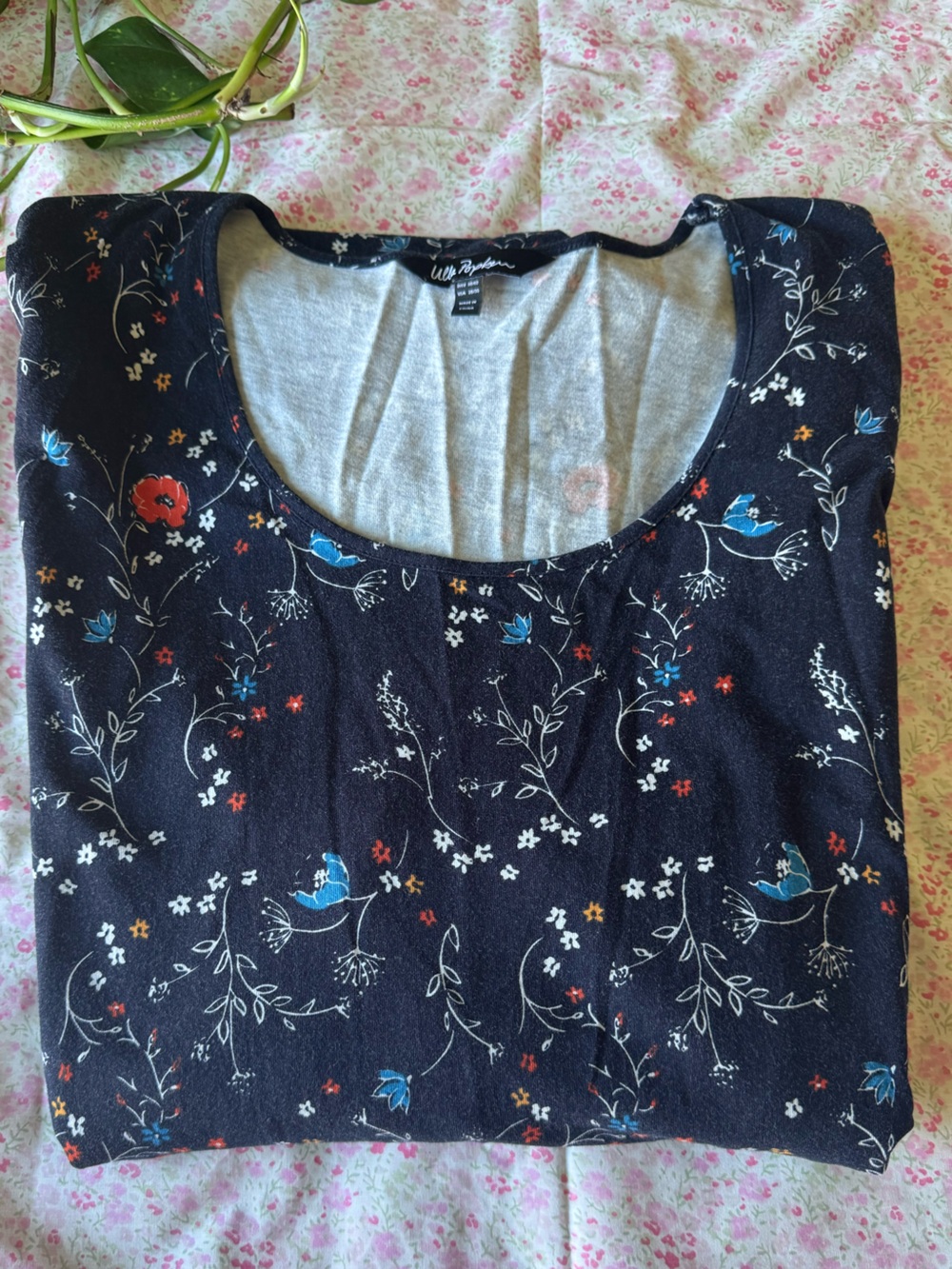Ulla Popken Navy Floral Midi Dress with Blue and Red Accents